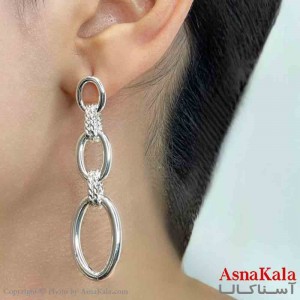 گوشواره دخترانه مینیمال طرح سه حلقه فشن رنگ نقره ای کد GSH151778W