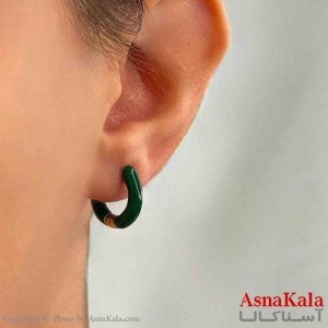 گوشواره دخترانه مینیمال طرح میناکاری نگین سبز فشن رنگ طلایی کد GSH151817W