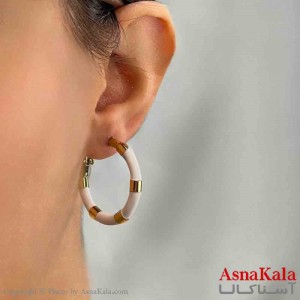 گوشواره دخترانه مینیمال طرح میناکاری نگین سفید فشن رنگ طلایی کد GSH151820W
