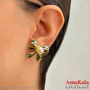 گوشواره دخترانه مینیمال طرح پاپیون مرواریدی فشن رنگ طلایی کد GSH151821W