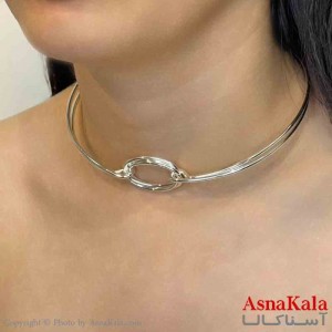 گردنبند طوق دخترانه پینترستی استیل مدل وسط دایره ای رنگ نقره ای  کد GNB161685W