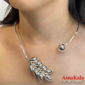 گردنبند طوق دخترانه پینترستی استیل مدل گندم و گوی رنگ نقره ای کد GNB161693W