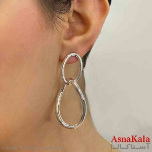 گوشواره دخترانه مینیمال طرح دو حلقه رنگ نقره ای کد GSH151830W