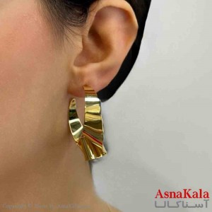گوشواره دخترانه مینیمال طرح حلقه ای آینه ای پیچی رنگ طلایی کد GSH151839W
