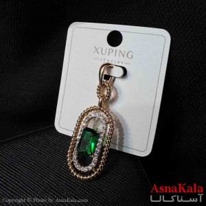 آویز ژوپینگ مینیمال دخترانه مدل بیضی و نگین سبز ترند کد GNB161741W
