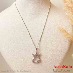آویز ژوپینگ مینیمال دخترانه مدل قلب و تاج نگین  رنگ نقره ای ترند کد GNB161827W