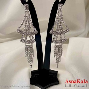 گوشواره دخترانه مدل آویز جواهری مدل دو نیم دایره رنگ نقره ای کد GSH151941W