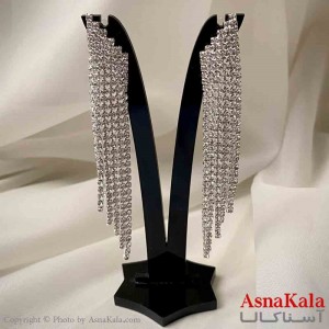 گوشواره دخترانه مدل آویز جواهری مدل ریسه ای رنگ نقره ای کد GSH151945W