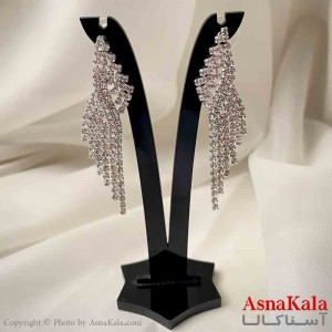 گوشواره آویز جواهری مدل ریسه ای پیچ دار رنگ نقره ای کد GSH151947W