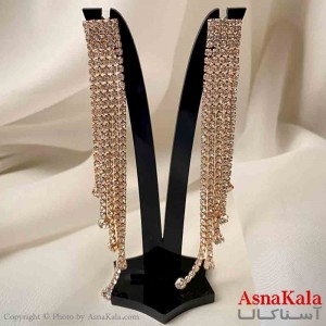 گوشواره استیل شیک دخترانه مدل آویز جواهری مدل ریسه ای ترند رنگ طلایی کد GSH151954W