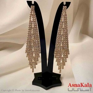 گوشواره دخترانه مدل آویز جواهری مدل ریسه ای لوزی رنگ طلایی کد GSH151958W