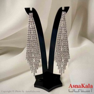گوشواره دخترانه مدل آویز جواهری مدل ریسه ای لوزی رنگ نقره ای کد GSH151959W