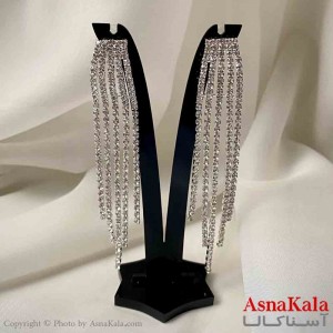 گوشواره استیل شیک دخترانه مدل آویز جواهری مدل پنج ریسه ای رنگ نقره ای کد GSH151961W