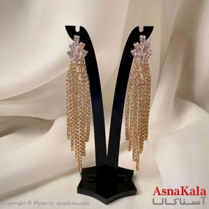 گوشواره دخترانه مدل آویز جواهری مدل گندمی ریسه ای رنگ طلایی کد GSH151969W