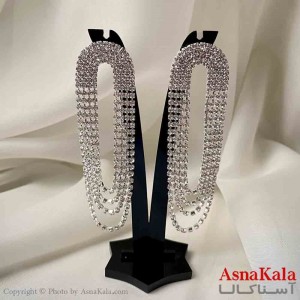 گوشواره استیل شیک دخترانه مدل آویز جواهری مدل بیضی رنگ نقره ای کد GSH151970W