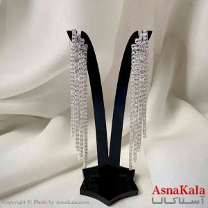گوشواره دخترانه مدل آویز جواهری مدل ریسه ای نگیندار رنگ نقره ای کد GSH151973W