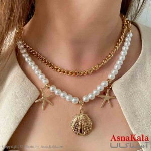 گردنبند دولاین ساحلی مروارید دخترانه استیل با طول 45 سانتی متر کد GNB161907W