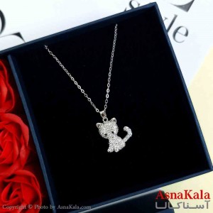 گردنبند گربه نقره ای دخترانه استیل با طول 45 سانتی متر کد GNB161953W
