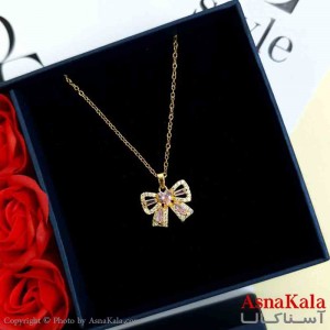 گردنبند پاپیون طلایی دخترانه استیل با طول 45 سانتی متر کد GNB161988W