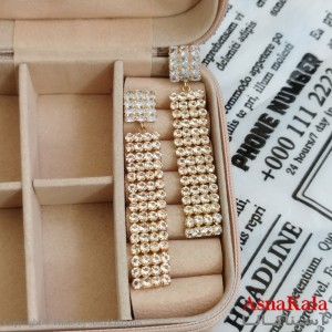 گوشواره جواهری مدل آویز نگیندار رنگ طلایی کد GSH152073W