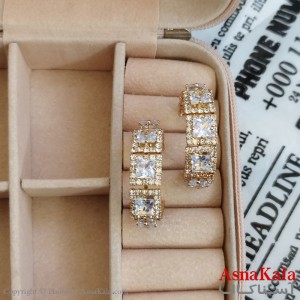 گوشواره جواهری مدل آویز نگیندار رنگ طلایی کد GSH152074W