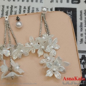 گوشواره جواهری مدل آویز نگیندار رنگ نقره ای