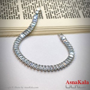 دستبند دخترانه پینترستی استیل تنیسی نگین مستطیل رنگ نقره ای کد DSB181767W