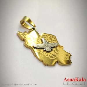 آویز استیل زنانه و مردانه ایران با نماد فروهر رنگ ثابت دورنگ کد GNB162678W
