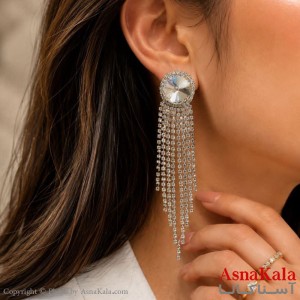 گوشواره جواهری مدل آویز نگیندار رنگ نقره ای کد GSH15121776W
