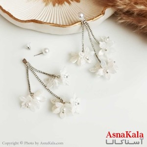 گوشواره جواهری زنانه استیل 316 مدل گل سفید با تک نگین مروارید کد GSH15268W