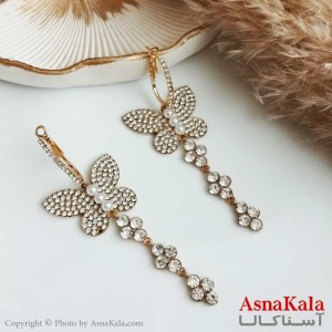 گوشواره حلقه ای مروارید زنانه استیل مدل پروانه نگین دار  کد GSH15313W