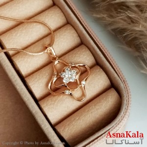 گردنبند ژوپینگ اصل زنانه مدل گل مارپیچی رنگ طلایی کد GNB16505W