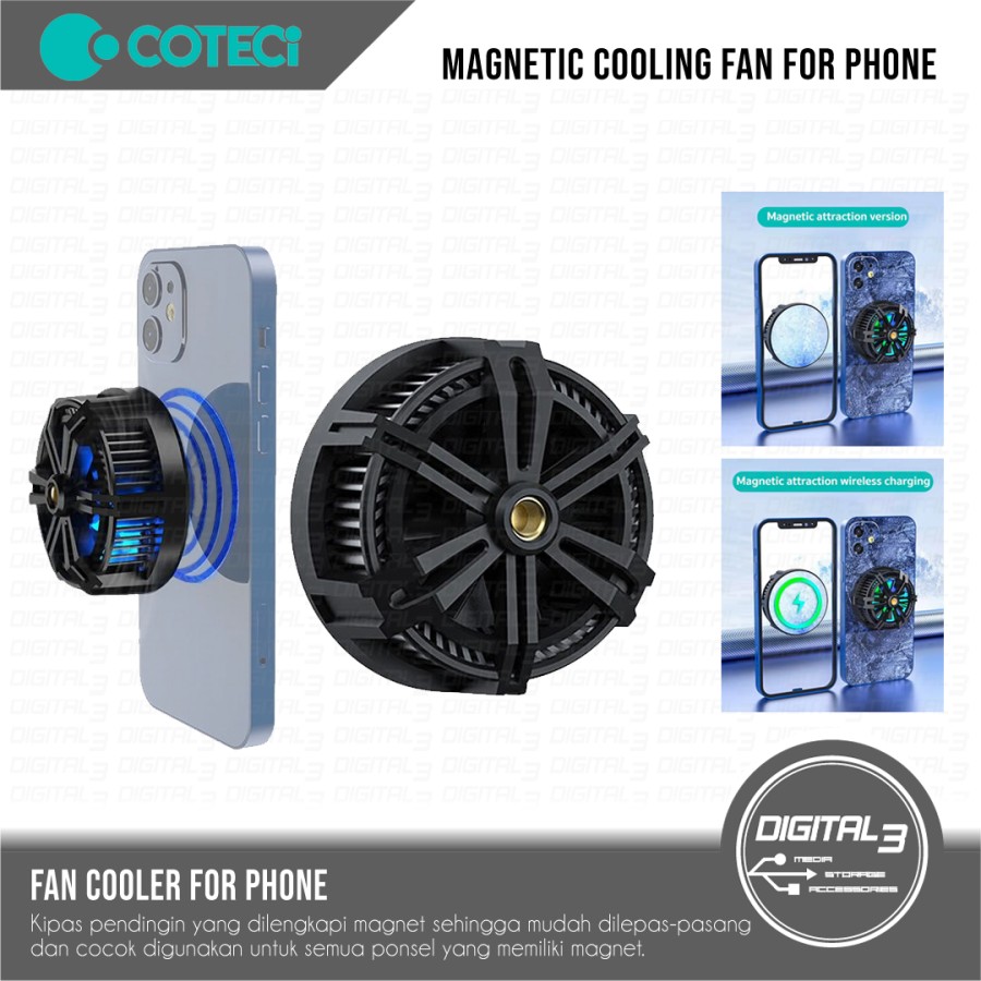 شارژر وایرلس و فن خنک کننده مگنتی موبایل کوتسی Coteci Magnetic Cooling Fan SD-43 51007