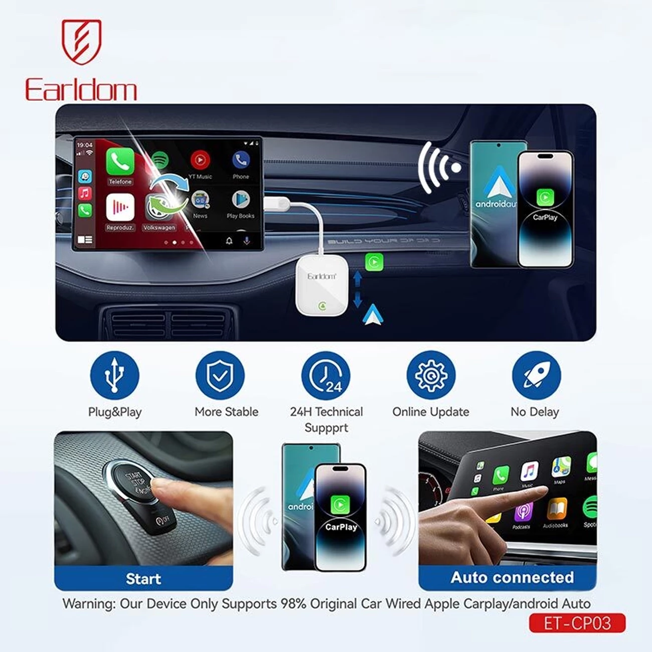 دانگل CarPlay بی‌سیم با آپدیت آنلاین OTA