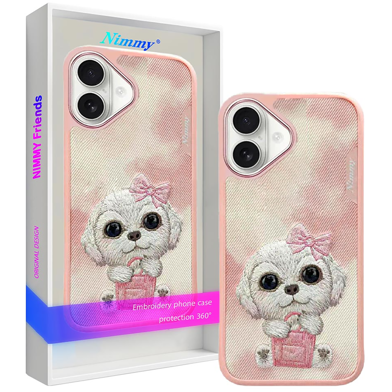 قاب مگ‌سیف گوشی آیفون 16 طرح سگ بامزه گلدوزی شده NIMMY N-XDY-IP16-02-A case 360° protection iPhone 16 -02-A