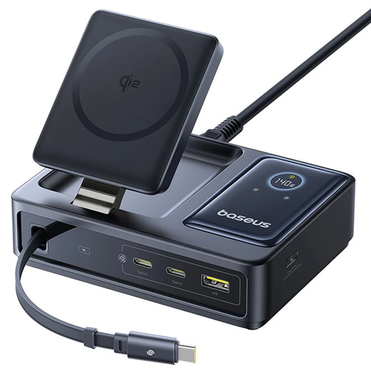شارژر وایرلس 15 وات و هاب شارژر USB، تایپ‌سی و کابل تایپ‌سی جمع شونده 140 وات بیسوس Baseus CCNMS140 P10170901123-00