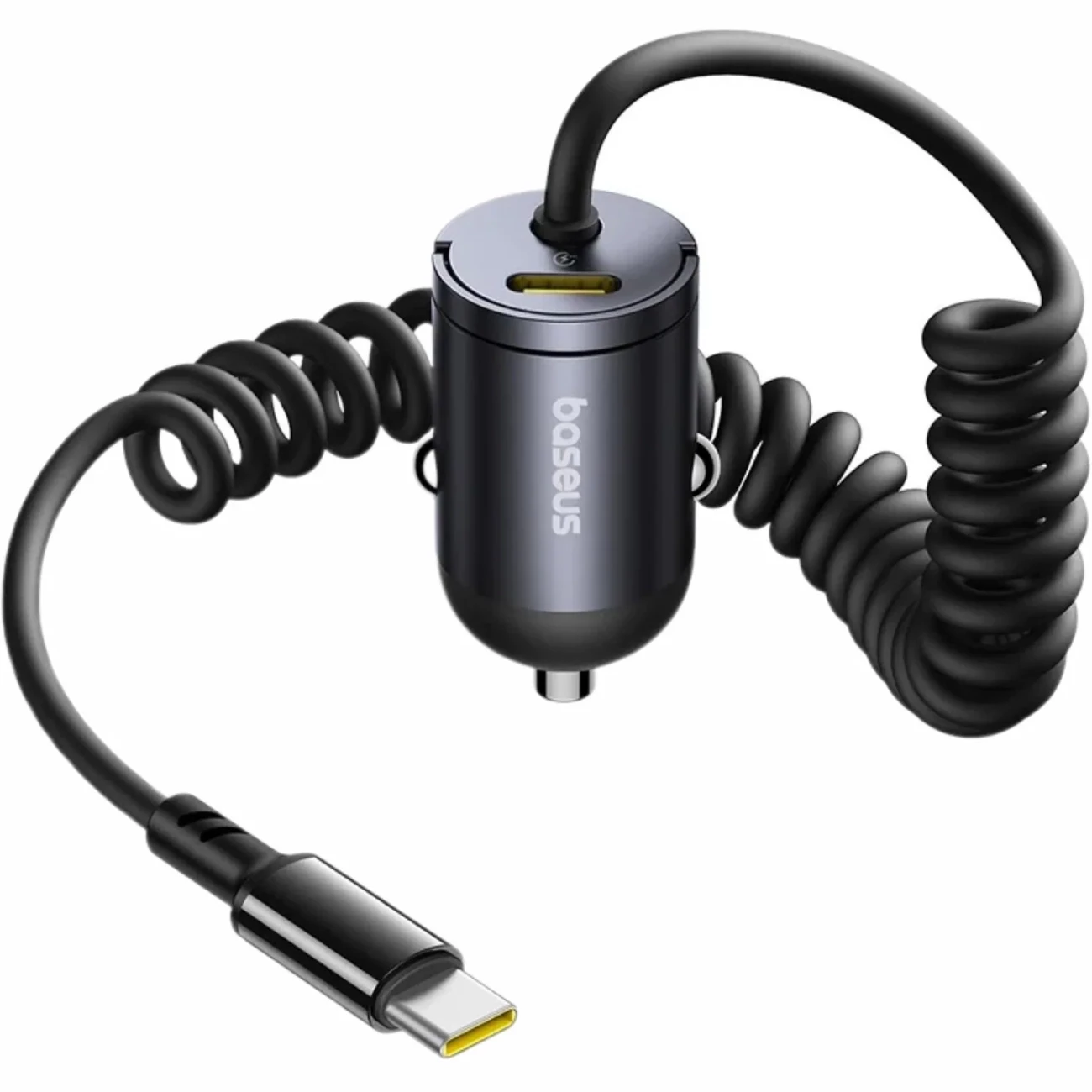 شارژر فندکی فست شارژ ماشین تایپ‌سی 30 وات بیسوس Baseus VCHXX-C C C00035001121-00 با کابل فنری متصل تایپ‌سی