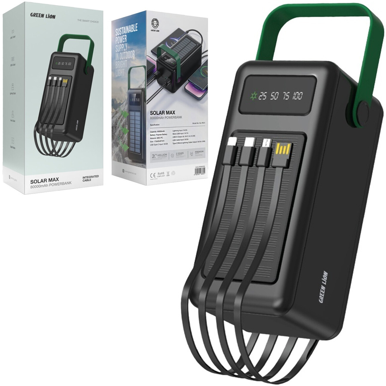 پاور بانک خورشیدی 8000 گرین لاین Green Lion اصل مدل GL-PB74