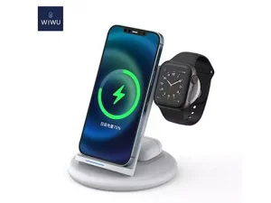 شارژر وایرلس مغناطیسی رومیزی سه کاره 15 وات ویوو WiWU Power Air 3in1 Wireless Charger PA3IN1