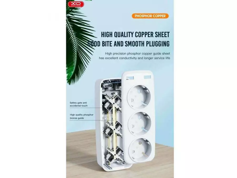 چندراهی برق 2 سوکت و 2 پورت یواس بی ایکس او XO WL09 EU Smart Wall Plug Adapter