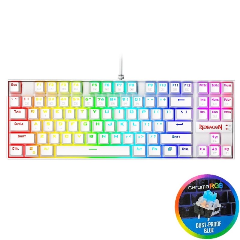 کیبورد گیمینگ ردراگون مدل Redragon K552W Kumara / سفید / سوئیچ آبی