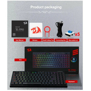 کیبورد گیمینگ بی سیم ردراگون مدل Redragon Yi Pro K625P-KBS