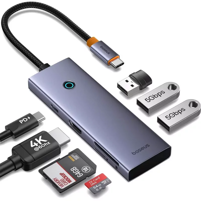 هاب 7 پورت Type-C به USB3.0 ،Type-C ،و HDMI ,SD,TF بیسوس مدل BASEUS B00052803811
