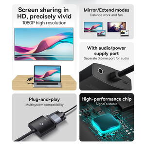 مبدل HDMI به VGA بیسوس مدل WKQX010001 طول 0.2 متر