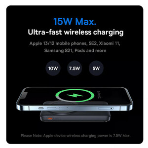 پاوربانک باسئوس مدل Magnetic Bracket Wireless 20W PPCX000203 ظرفیت 10000 میلی‌آمپر ساعت