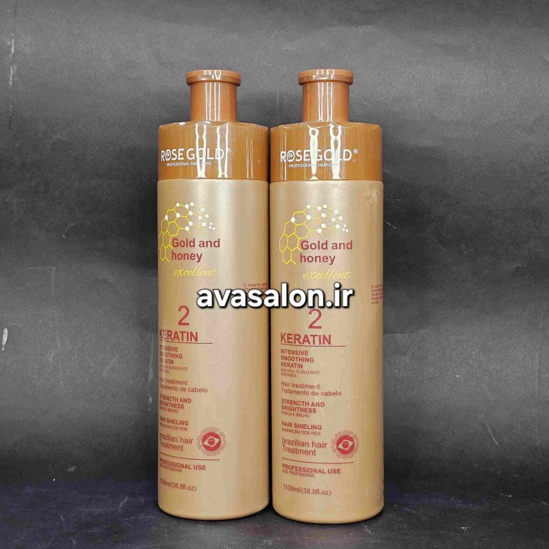 کراتین رزگلد قهوه‌ای طلا و عسل (Rose Gold Gold & Honey Keratin) – صافی، احیا و ترمیم موهای آسیب‌دیده