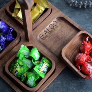 آجیل‌خوری چوبی چهارخانه دسته‌دار لوکس – کد 3372