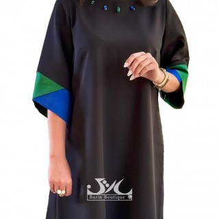 پیراهن  مجلسی مشکی استین رنگی زیبا
