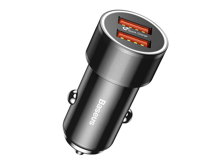 شارژر فندکی دو پورت سریع بیسوس Baseus Small Screw Dual USB Quick Car Charger