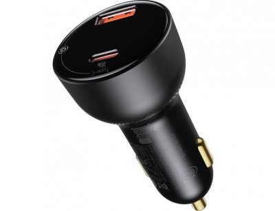 شارژر فندکی فست شارژ تایپ سی و یو اس بی خودرو 100 وات بیسوسBaseus Superme Digital Display PPS Dual Quick Charger Car